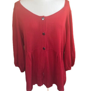 Nine West Red Modern Sweater/Cardigan short sleeves w/snap front buttons Size 3X